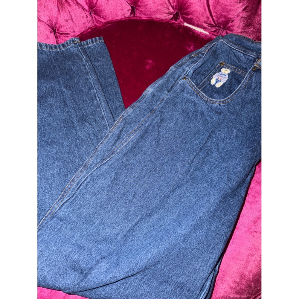 Vintage Together! Teddy Bear Embroidered High Waisted Jeans Blue Denim Missy 12
